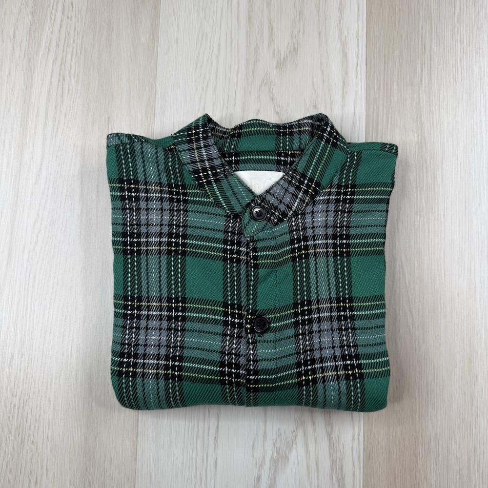 ORO Los Angeles LA Green Plaid Button Down Flannel Long Sleeve Blade Collar Sz M